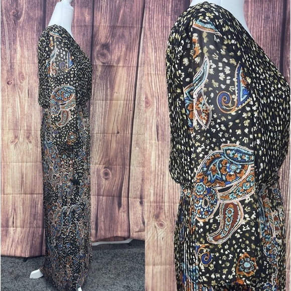 DR2 boho paisley lined boho 3/4 sleeves tassels dress women’s size S? - Picture 3 of 15